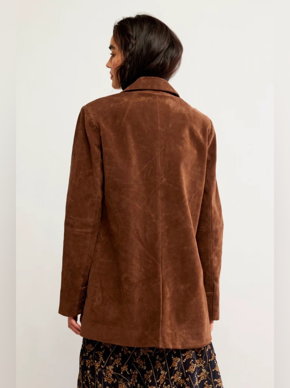 NWOT Free People Paper Cut Vegan Suede Blazer Brown Oversized Small - Picture 3 of 9